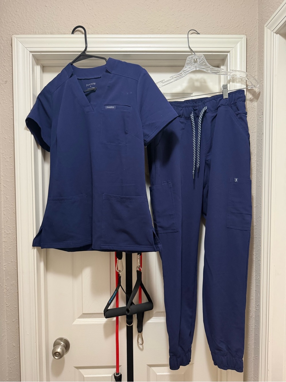 Jaanuu Women's Navy Blue Scrub Top & Jogger Pants
